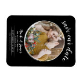 白黒の丸モダン写真日付の保存 マグネット (横)