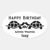 白黒の亀 楕円形シール (正面)