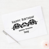 白黒の亀 楕円形シール (封筒)