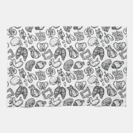 白黒の人間モダン解剖図のスケッチパターン キッチンタオル