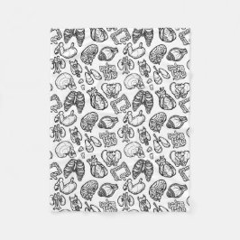 白黒の人間モダン解剖図のスケッチパターン フリースブランケット