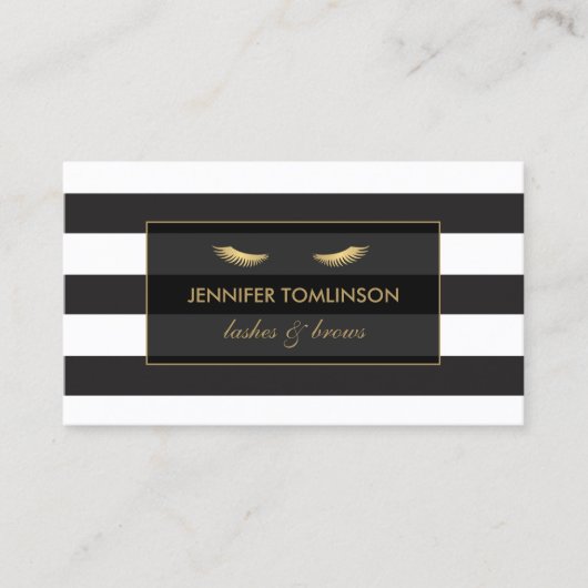 白黒の付きゴールデンストライプまつげ 名刺 (正面)