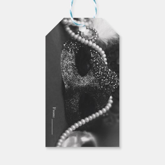 白黒の仮装マスクと真珠パーティー ギフトタグ (裏面)