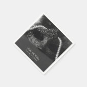 白黒の仮装マスクと真珠パーティー スタンダードカクテルナプキン (角)