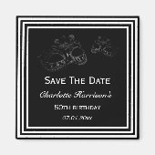 白黒の仮装誕生日日付の保存 マグネット (正面)