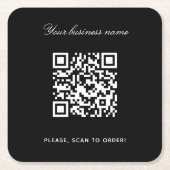 白黒の会社名qrコード スクエアペーパーコースター (正面)