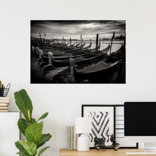 白黒の伝統的なヴェネツィアビュー ポスター (ホームオフィス)