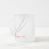 白黒の例示的な保持ハンドカップル フロストグラスマグカップ (正面左)