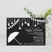 白黒の傘の赤ちゃんモダンシャワー 招待状 (スタンド正面)