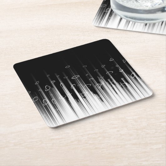 白黒の催眠性の丸い線ストリークアート スクエアペーパーコースター (アングル)