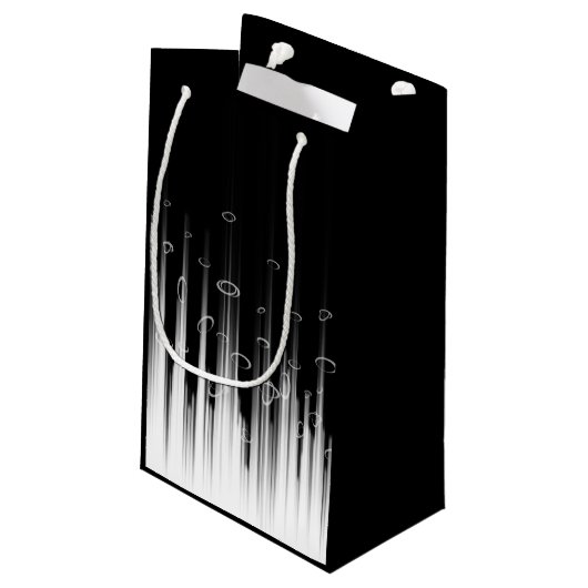 白黒の催眠性の丸い線ストリークアート スモールペーパーバッグ (裏面アングル)