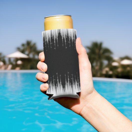 白黒の催眠性の丸い線ストリークアート スリム缶クーラー (インサイチュ プール)