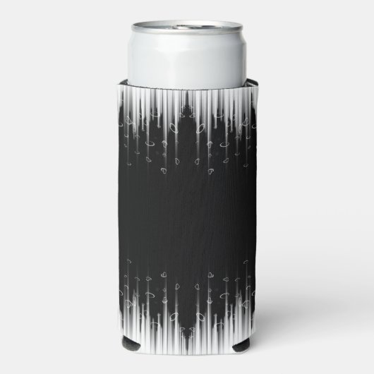 白黒の催眠性の丸い線ストリークアート スリム缶クーラー (Seltzer正面)