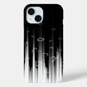 白黒の催眠性の丸い線ストリークアート iPhone 15ケース