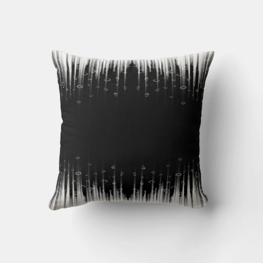 白黒の催眠的な円状ラインストリークアート クッション (裏面)