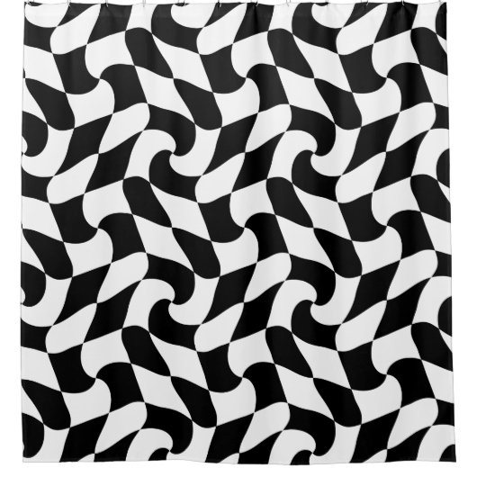 白黒の光学アート シャワーカーテン (正面)