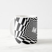 白黒の光学錯覚、白モノグラム コーヒーマグカップ (正面左)