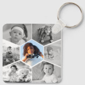 白黒の六角フォトコラージュ キーホルダー (裏面)