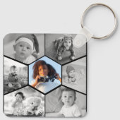 白黒の六角フォトコラージュ キーホルダー (裏面)