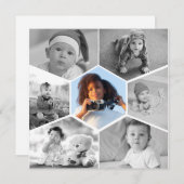 白黒の六角フォトコラージュ サンキューカード (正面/裏面)