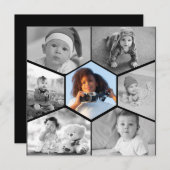 白黒の六角フォトコラージュ サンキューカード (正面/裏面)