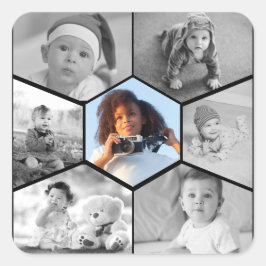 白黒の六角フォトコラージュ スクエアシール