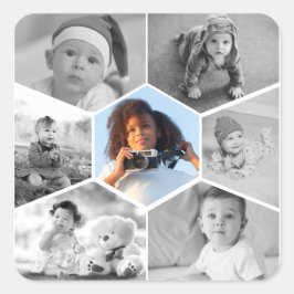 白黒の六角フォトコラージュ スクエアシール