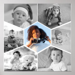 白黒の六角フォトコラージュ ポスター