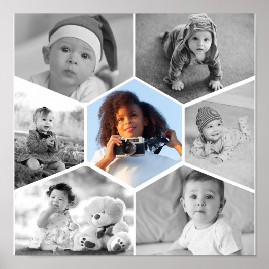 白黒の六角フォトコラージュ ポスター (正面)