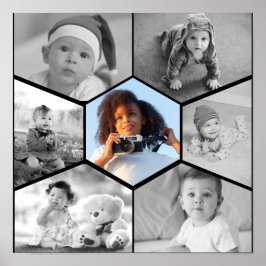 白黒の六角フォトコラージュ ポスター