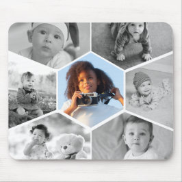 白黒の六角フォトコラージュ マウスパッド