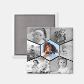 白黒の六角フォトコラージュ マグネット (正面/裏面)