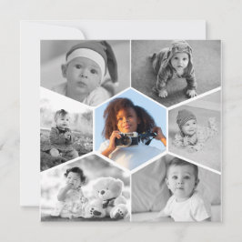 白黒の六角フォトコラージュ 案内状