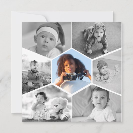 白黒の六角フォトコラージュ 案内状 (正面)