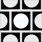 白黒の円と正方形 ファブリック (タイル)