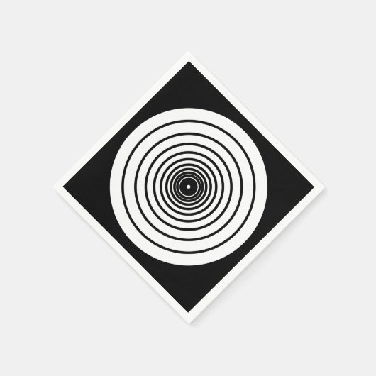 白黒の円の幾何学的パターモダンン スタンダードカクテルナプキン (角)