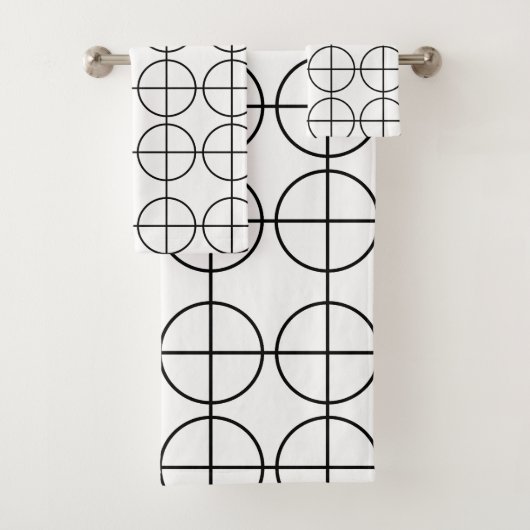 白黒の円の幾何学的パターン バスタオルセット (インサイチュ)