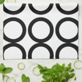 白黒の円の幾何学的 キッチンタオル (折り畳み)