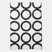 白黒の円の幾何学的 キッチンタオル (縦)
