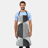 白黒の円の継ぎ目のないパターン エプロン (着用した状態)