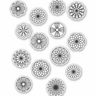 白黒の円の花のジオメトリック シール