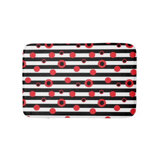 白黒の円ストライプパターン バスマット (正面)