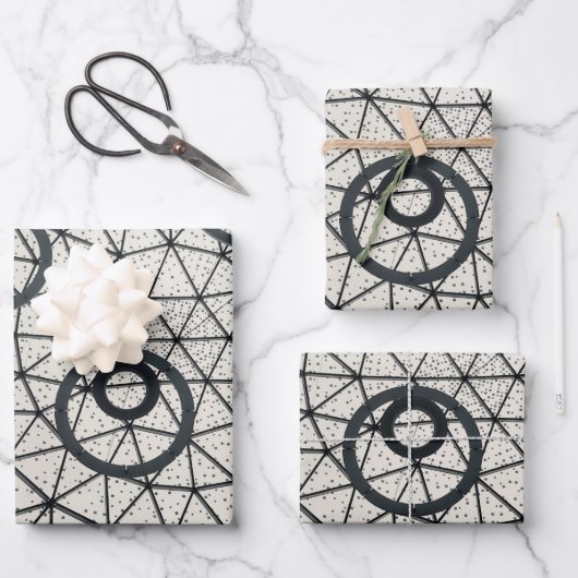 白黒の円パターン ラッピングペーパーシート (正面)