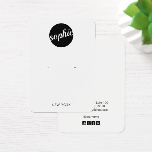 白黒の円ロゴのイヤリング表示カード (デスク)