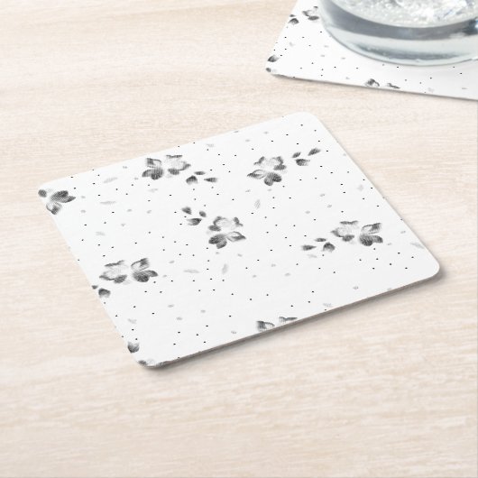 白黒の写真でいくつかの点がある スクエアペーパーコースター (アングル)