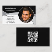 白黒の写真とカスタムQRコード 名刺 (正面/裏面)