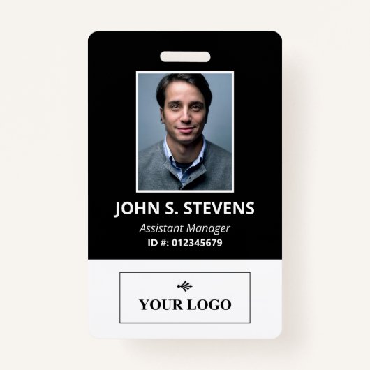 白黒の写真とロゴ従業員IDバッジ バッジ (正面)