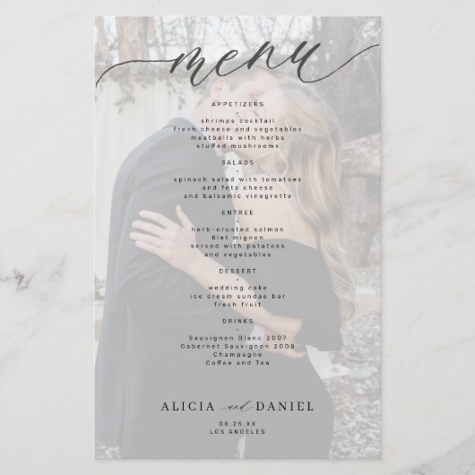 白黒の写真のメニュー結婚を予算にする (正面)