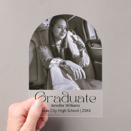 白黒の写真の卒業発表 アクリル招待状 (インサイチュ (ポータブル))