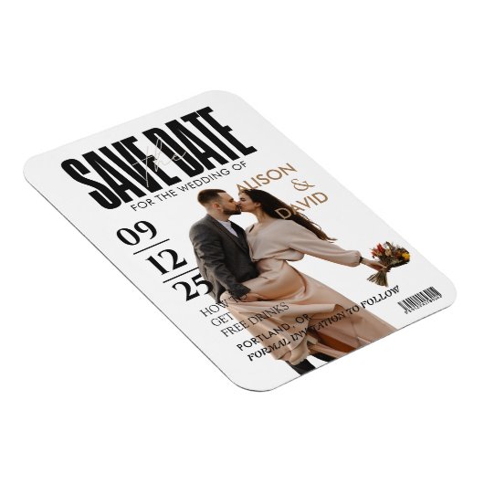 白黒の写真の日付を保存結婚する マグネット (右側)